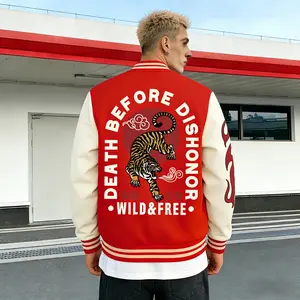 Men's Baseball Jacket Polyester Soft Red Colorblock coat Japanese Tokyo Tiger Print Graphic Varsity Coat Y2K Vintage Retro Old-School Casual Sports SWAG Classic Streetwear Light Fleece-Lined Winter Jacket Trendy Gift for Long Sleeve Menswear Stylish Tops
