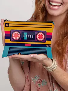 Retro Cassette Tape Recorder Pattern Cosmetic Bag, Vintage Vanity Bag - Made Of Lightweight Polyester, With Zipper Closure, Can Store Cosmetics And Toiletries, Featuring 80s/90s Nostalgic Design, Suitable For Women