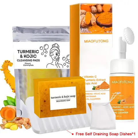Shusddshu Natural 3-Piece Gentle Cleansers Multi-Pack - Cosmetics Cleansing Face Care Products for Daily Facial Care & Skin Detox, Includes Herbal Soap, Brightening Mousse Cleanser, Cleansing Pad, Suitable for All Skin Types