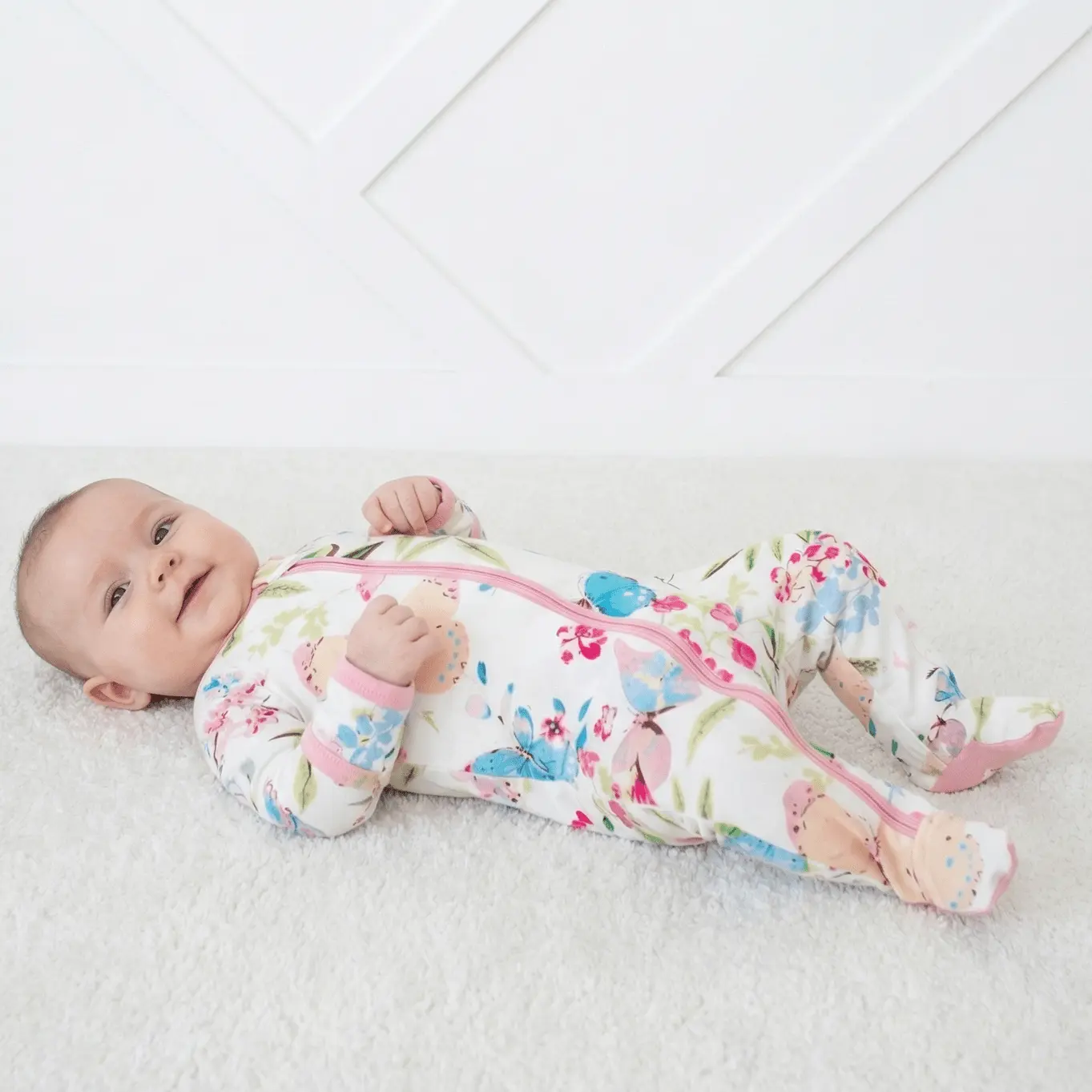 Bestaroo Flutter Babes Bamboo Baby Footie Pajamas with Dual 2-Way Zipper & Mittens, Soft Stretch Snug Fit, Newborn to Toddler Sizes