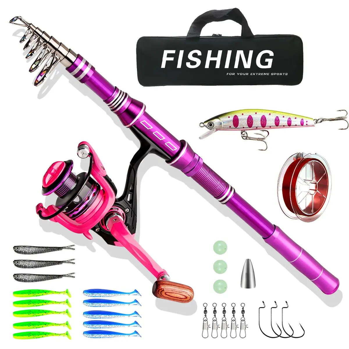 Portable Fishing Rod Set with Reel and Lures, Fishing Rod Combo, Travel Fishing Pole, Multi-Size Options, Complete Gear Bag, Beginner Outdoor Fishing Kit, Fishing Equipment, Outdoor Fishing Supplies
