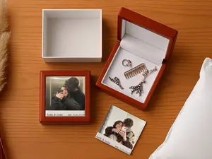 Personalized Gift Box, Memory Box, Custom Wooden Memory Box, Rustic Rubber Wood Keepsake Box, Custom Gift, Gift Box With Photo, Jewelry Case, Rubber Wood Box, Elegant Gift Box, Brown Memory Box