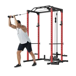 1200LBS Heavy Duty Power Cage with High Low Pulley System, Multi-Function Squat Rack Weight Cage for Home Gym Garage, Carbon Steel Power Rack with Lat Pulldown Pull Up Bar Landmine & 20+ Attachments