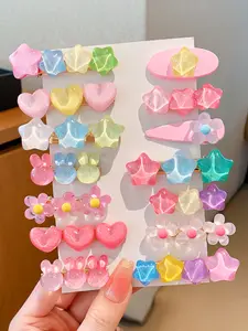 14 pieces - High-quality appearance level candy-colored girls' hair clips set, cartoon-style cute hair accessories hair clips, super cute clips, bang clips, candy-colored frizz control clips, suitable for daily use and various decoration occasions
