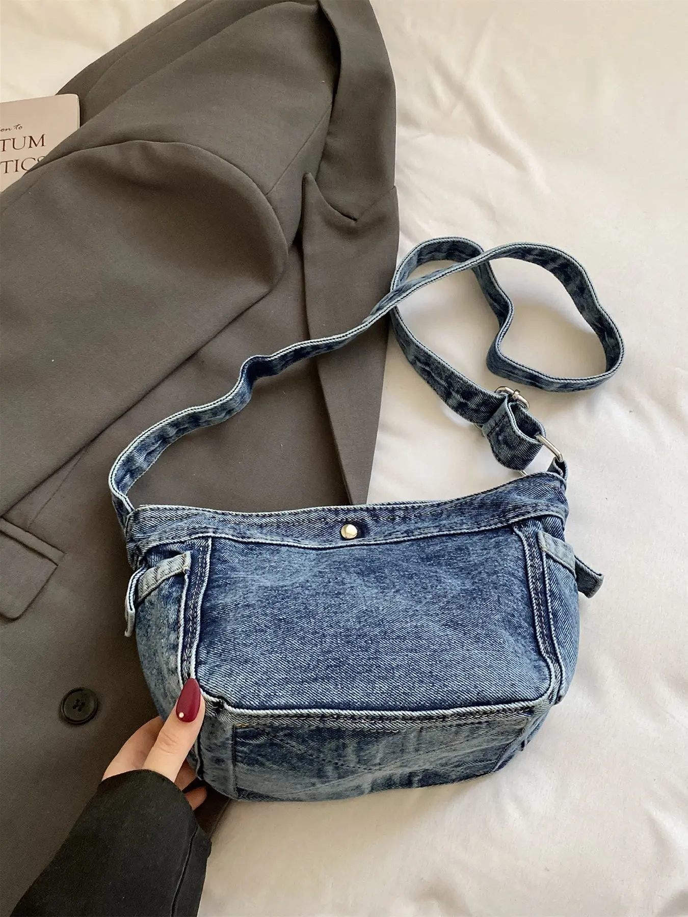New Korean Style Washed Denim Underarm Bag, Adjustable Shoulder Strap Crossbody Bag, Vintage Casual Single Shoulder Small Bag, Versatile Multi-Color Daily Commute Phone Bag