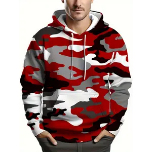 Men's Plus Size Camo Hoodie - Casual & Sporty Pullover with Kangaroo Pocket, Stretch Fabric, Machine Washable, PLUS SIZE