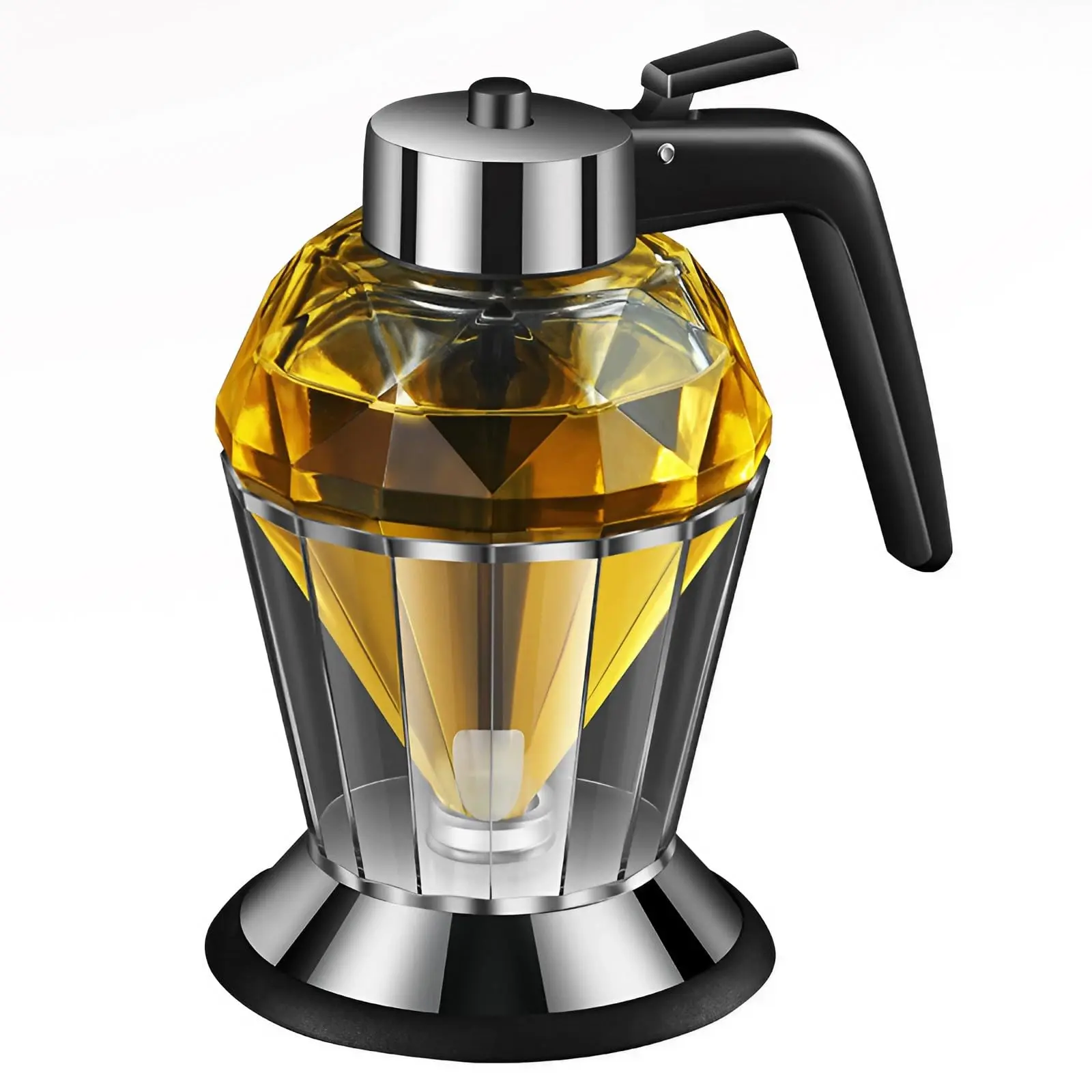 200ml Diamond Glass Honey Dispenser with Stand | No-drip glass syrup dispenser; for honey, oil, sauce, vinegar, soy sauce & condiments; household kitchen storage use