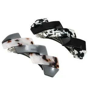 CHEIBEAR 2 Pcs Hair Barrettes, Tortoise Shell Hair Barrettes for Thick Hair, Fashion French Hair Accessories for Women, Gray, Black