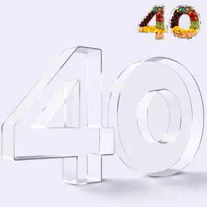 10’’ Acrylic Number Charcuterie Board Box, Reusable Fillable Serving Tray for Candy Cake Fruit Snack, Easy-Clean Acrylic Tray for Birthday Anniversary Party Decorations, Number 40