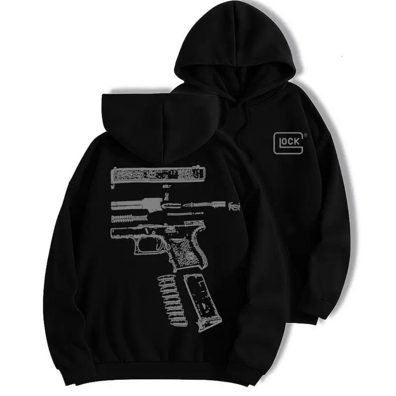 InGlock We Trust Hoodie, Double Sided Multicolor Design Grey Classic Hoodie for men and women,Hunter Life Hoodie