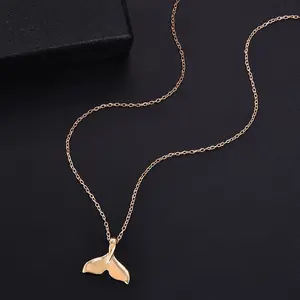 New Style Summer Women Girl Simple Elegant Metal Whale Fish Tail Charm Pendant Long Chain Necklaces Shine Gift Necklace Jewelry