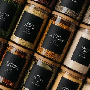 230 Black Spice Labels by Threekin | Waterproof & Oil-Resistant Pre-Printed Stickers for Spice Jars | Durable, Bpa-Free Seasoning Labels | Easy-Clean, No-Residue Design | Proudly Female & USA Owned ThreeKin Collective