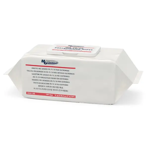 MG Chemicals 8241 IPA 70/30 Presaturated Wipes for Electronics - 140 Cleaning Napkins in a Resealable Soft Pack, Clear (8241-140)