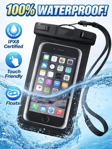 Waterproof Phone Pouch IPX8 Dry Bag Floating Case Touch Screen for iPhone Android Beach Pool Swimming Lanyard Black