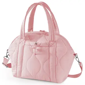 【Insulation & freshness】Puffer Tote Bag for Women, Apricot Adult Lunch Box with Shoulder Strap, Insulated and Leakproof Lunch Tote, 12L Capacity