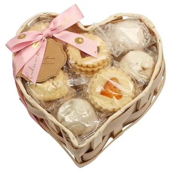 Romantic Mother's Day Cookie Gift Basket For Mom, Heart Shaped Assortment Of 5 Italian Style Flavors, Individually Wrapped 16 Ounce Bakery Treats With Coffee And Tea Pairing