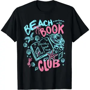 100%cotton Beach Book Club Seashell Starfish Summer Vacation Hawaii T-Shirt