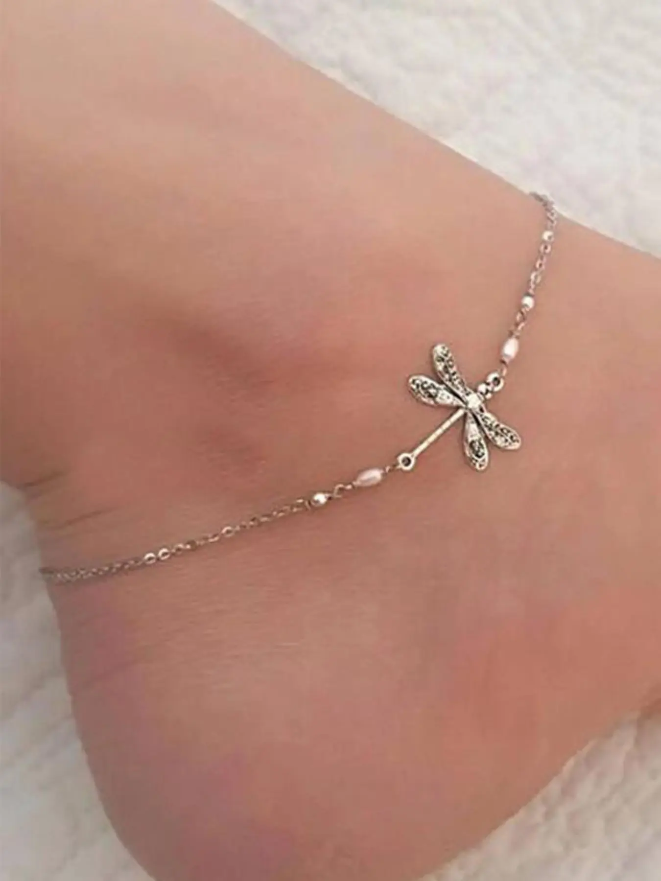 Bohemian Dragonfly Ankle Bracelet, Vintage Style Imitation Pearl Foot Chain, Ethnic Insect Design Anklet for Women, Unique Foot Jewelry, Fashion Accessory, Faux Pearl Jewelry