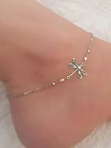 Bohemian Dragonfly Ankle Bracelet, Vintage Style Imitation Pearl Foot Chain, Ethnic Insect Design for Women, Unique Fashion Accessory, Anklet, Anklet Jewelry