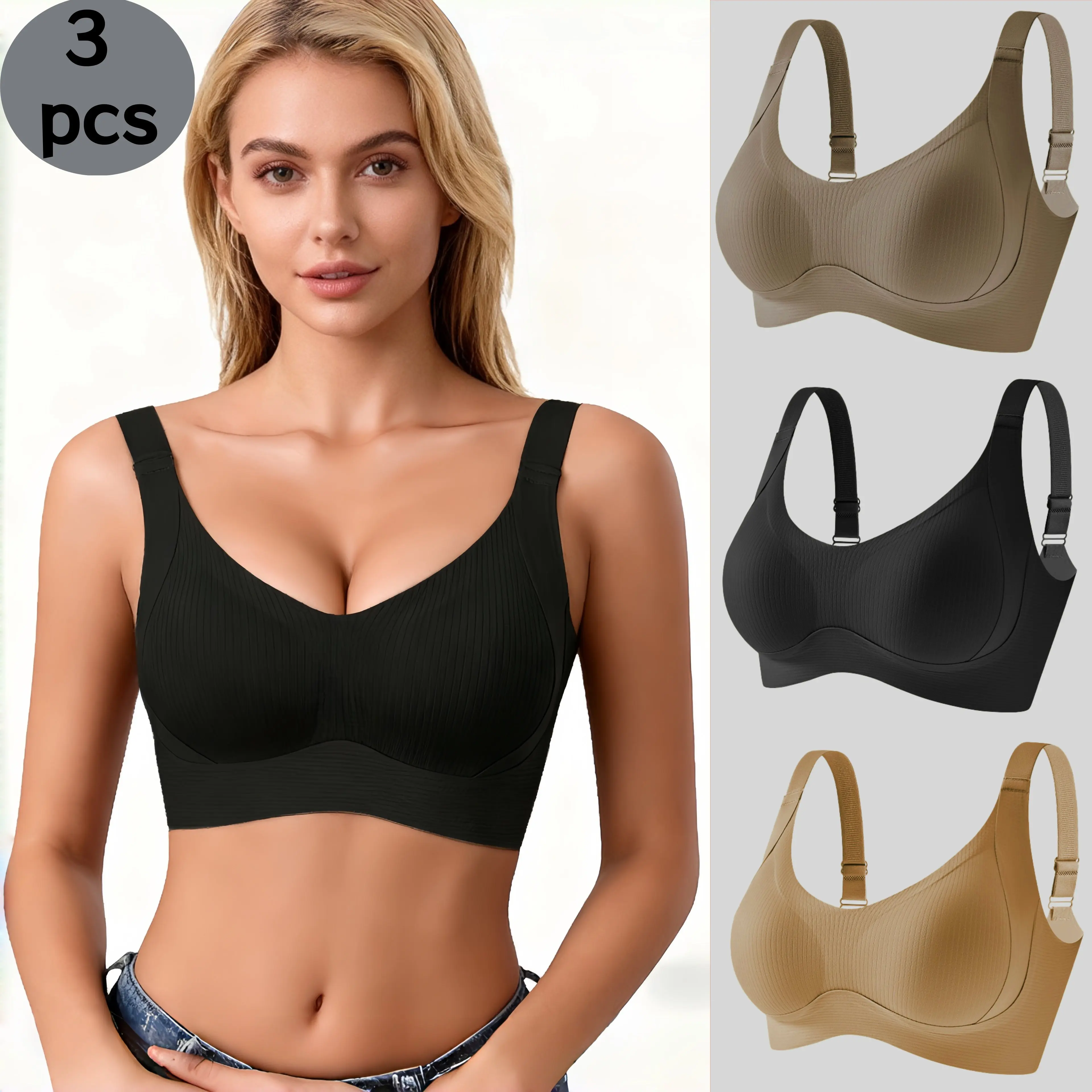 Women's 3/6 Pack Wireless Seamless Bra, Supportive Comfort No Underwire Everyday Bralette, Soft Skin-Friendly Breathable Lingerie for Office, Gym, Yoga, Sleep, Plus Size Available, 2025 Trendy Casual Basic Minimalist  Womenswear