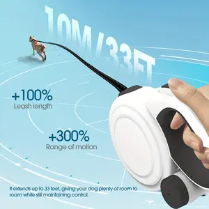 10.06meter Retractable Dog Leash with Reflective Strips, 360° Tangle-Free, One-Button Control & Sturdiness Nylon Material, Long Leash Retractable with Poop Bag Holder for Medium Large Dogs