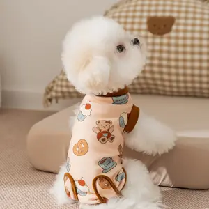 Soft Dog Pajamas for Female Dogs Adorable Bear & Cat Prints Belly Protection Neutering Comfortable Fit Autumn Winter Warmth