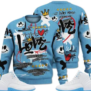 12 Melo Ugly Sweater, 2026 Retro Melo 12s Shirt, Happy Love Beats Graffiti Couples Matching Outfits Streetwear Sneaker Shirt Womenswear Clothes