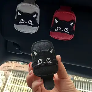 Magnetic Car Sun Visor Eyeglass Holder, Cute Cat Design, Multi-Functional Ticket Clip, Stylish and Practical Glasses Organizer, Car Organizers