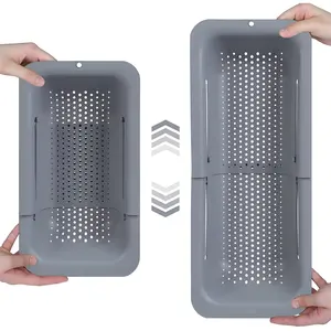 Over the Sink Extendable Colander Strainer Basket - Draining Cooked Pasta, Washing Vegetables and Fruits - New Home Kitchen Essential (Grey, 1 Pack)
