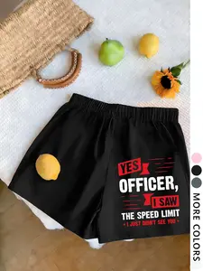 Women's Casual Elastic Waist Shorts Humorous Police Officer Graphic Print Three Colors Available Must-Have Summer Style Soft & Skin-Friendly Easy On/Off Machine Washable Versatile for Commute, Outdoor, Daily & Home Stylish & Fashionable Hot Pants