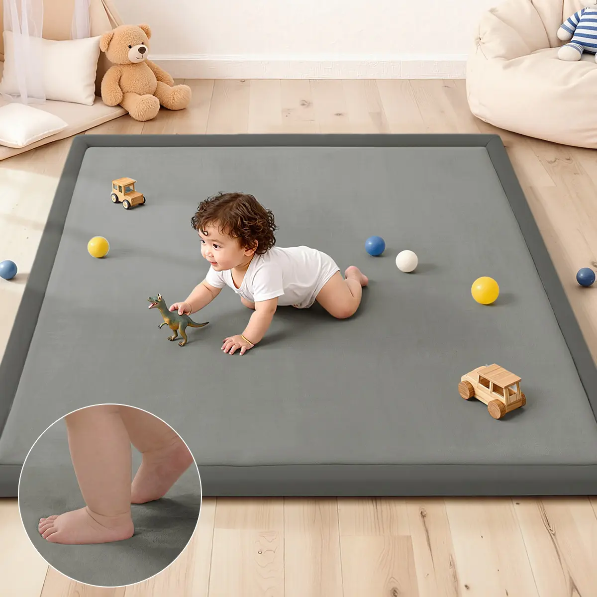 COMOMY 50"x 50" Baby Play & Playpen Mat, 1.2" thickened slow-rebound, Thicken Baby Playpen Mat, Flannel Soft Crawling Playmat for Infant, Anti-Slip, Foldable Anti-Slip Floor Crawling Playmat Playpen Mat for Infants and Toddlers, Dark Grey, back to school