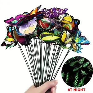Random Color Glow in the Dark Butterfly Decor with Stake, 50pcs/set Outdoor Garden Butterfly Decorative Ornament, Luminous Flower Bouquet for Wedding Party Garden Lawn Garden Accessories