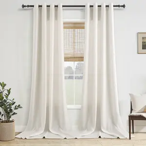 Jowels Linen Window Curtains, 2-Panel Modern Farmhouse Grommet Drapes, Light Filtering Semi-Sheer Soft Privacy Curtains for Living Room, Bedroom, Window Curtain