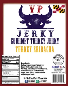 VP Jerky "Turkey Sriracha" Jerky made from tender Turkey