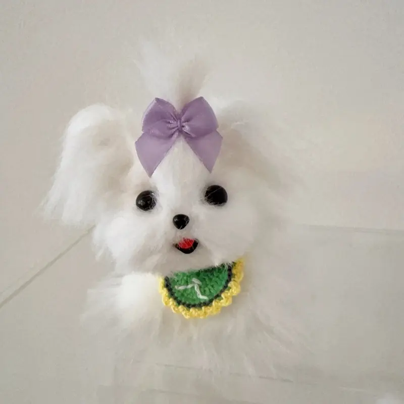 Handmade Fluffy Maltese Dog Figurine/Car Dashboard Decor/Desk Ornament/Pipe Cleaner Lucky Dog Gift/Cute Puppy Sculpture/Dog Lover Gift