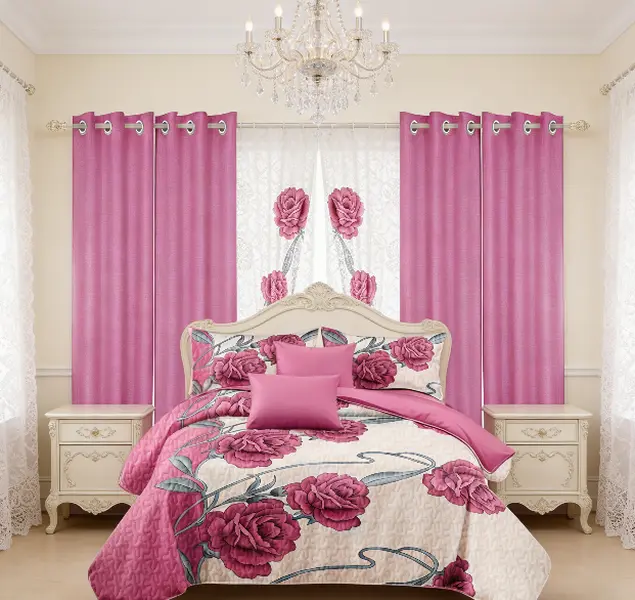 9-Piece Microfiber & Bamboo Fiber Floral Bedding Set - Soft, Easy-Care, All-Season Warm Bedspread, Curtains, Pillowcases for Farmhouse Bedrooms - Queen, King, Full Size Bedding Sets Collections Supplies, All-Season Bedding Sets Collections