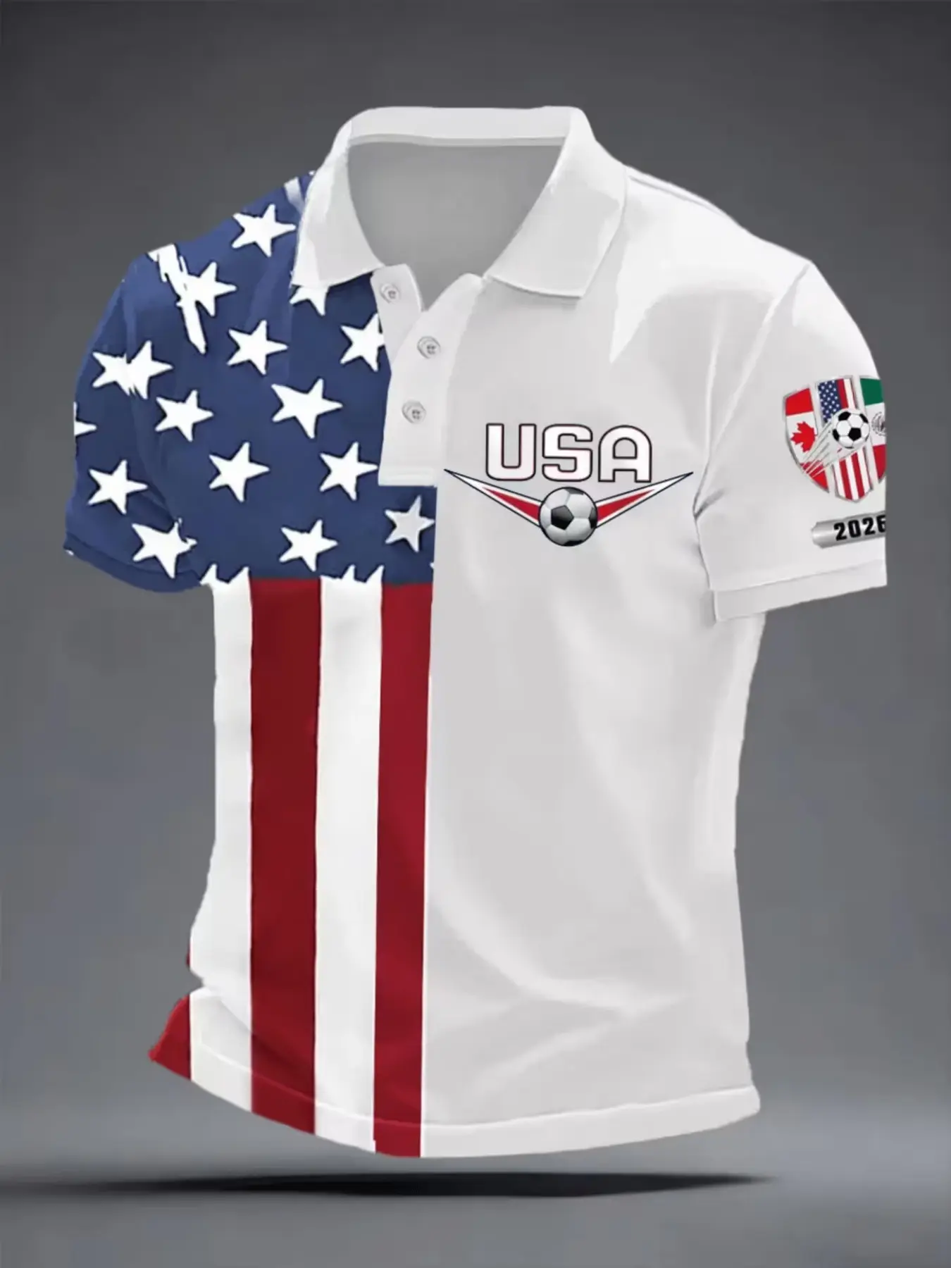 Men's Casual Sports Short Sleeve Polo, Casual Sporty Design, 2026 Canada-Us-Mexico Football Pattern, Polyester Fabric, Breathable Regular Fit, Athletic Workout Clothing, Breathable Sportswear