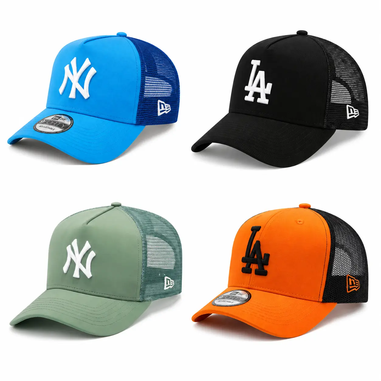 New Era MLB NY Yankees & LA Dodgers 9FORTY Adjustable Mesh Trucker Baseball Cap – Curved Brim Snapback Hat for Men Women, Back to School 2026 Campus Streetwear