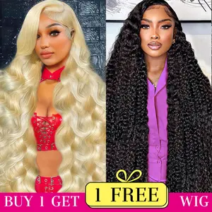 [Combo sale 26"&22"] buy 1 get 2 wig" 26 Inch 13x4 Deep Wave Hair Lace Front Wigs +13x4 22 Inch Deep wave Human Hair Hair PrePlucked HD Transparent LaceFrontalHuman HairWigs 180% Density