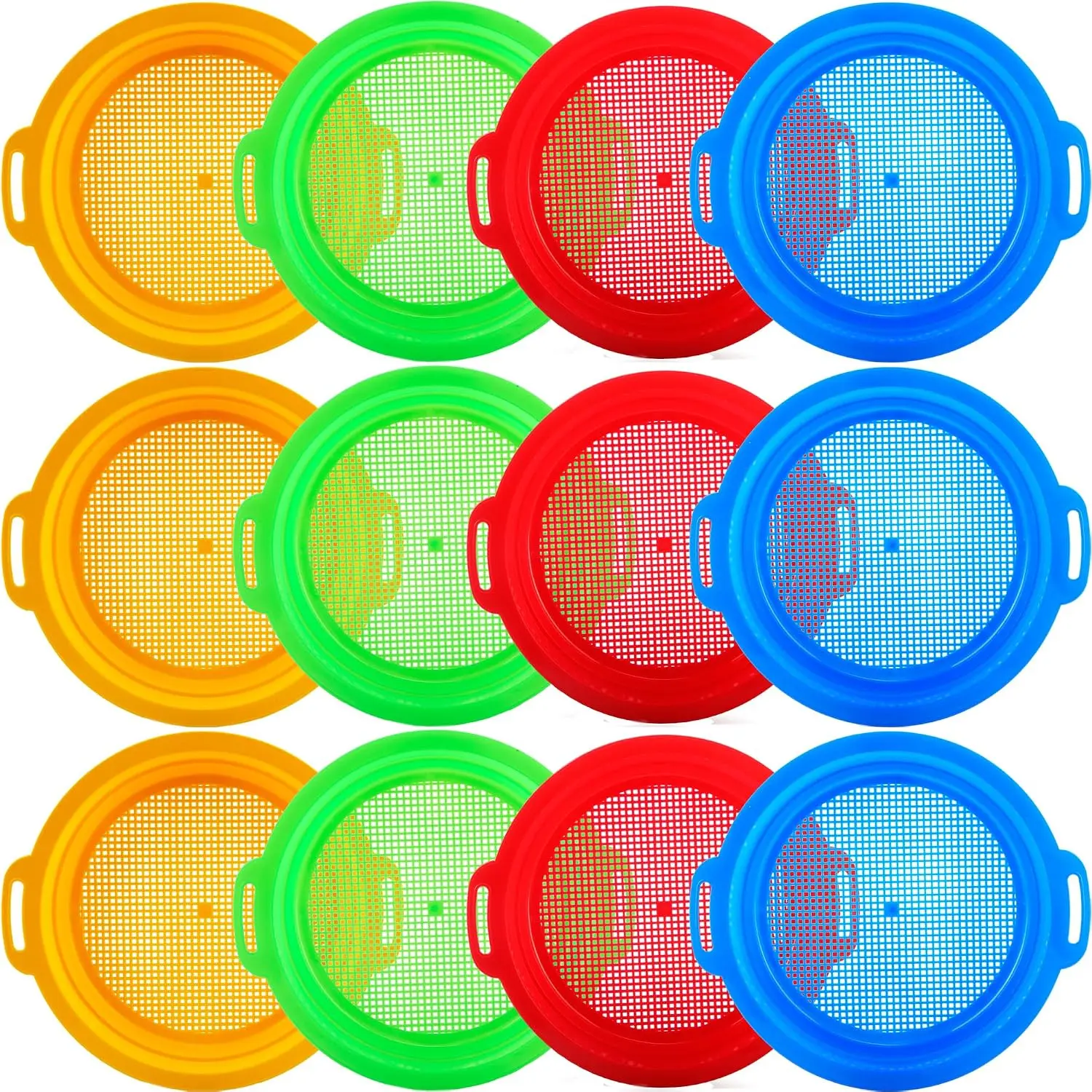 12 Pack Kids Sand Sifter Sieve Plastic Sand Strainer Beach Toys Sifting Pan for Child Boys Girls Beach Finding Treasure Tools Party Supplies, 4 Colors