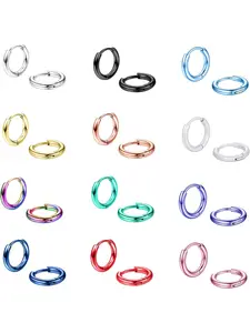 12Pairs 316L Surgical Stainless Steel Small Hoop Earrings for Men Women Hypoallergenic Huggie Hoops Cartilage Helix Tragus Lobes Hinged Sleeper Hoop Earrings Set 18G 6mm/8mm/10mm/12mm/14mm Hoop Earring Sets