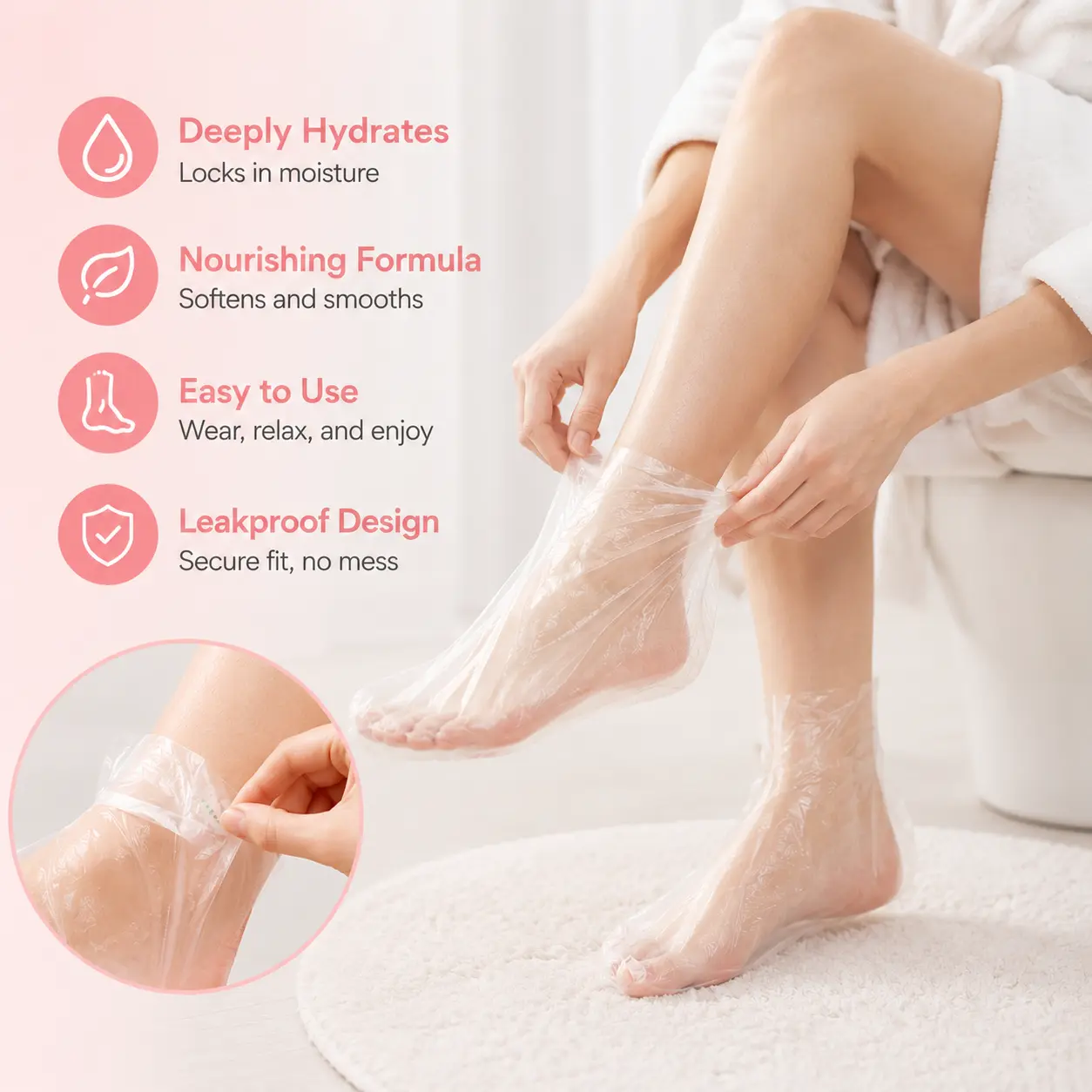100 Counts Disposable Plastic Foot Care Socks, Waterproof Leak-Proof with Secure Tab Design, for At-Home Foot Spa Moisturizing Treatment