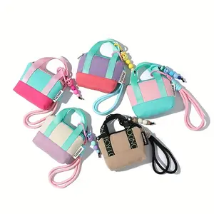 Dopamine Pink Mini Handbag Headphone Bag Storage Box Data Cable Cover Organizing Bag Coin Card Holder Portable Storage Bags