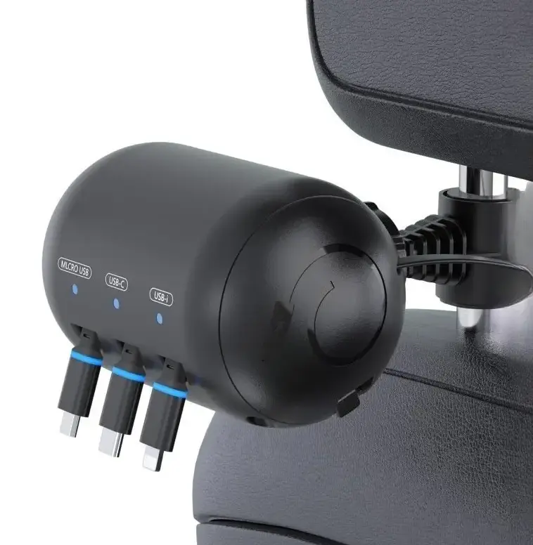 GJANSH 3 in 1 Car Charging Station Box, Headrest Mount, 3 USB Ports, USB Type C, Fast Charging, Black