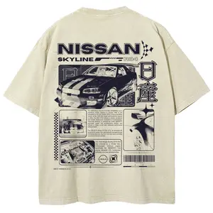 Vintage JDM Sports Car Graphic Washed T-Shirt Men's Graphic Tees Streetwear Outfits Men Vacation Outfits Oversized Tshirt Men
