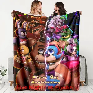 Toy Bear Five Nights Freddy Anniversary, Slogan Print Blanket, Soft Lightweight Warm, Perfect for Bed Sofa Office Camping Travel Gift