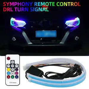 LED Light Strip, RGB Color Changing Flexible LED Strip, Car Headlight Turn Signal, 11.81inch 15.75inch, Remote Control 8 Modes, Truck Compatible, LED Car Lights