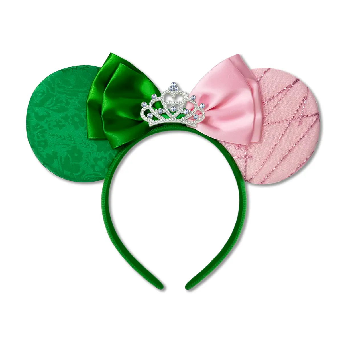 Women's Silk Satin Headband with Witch Bow Decor, Green and Pink Crown Hair Accessory for Parties, Themed Looks, Gift for Bestie, Bow-Front Headbands, Female, Birthday, Fabric, Plain, Pink Headbands