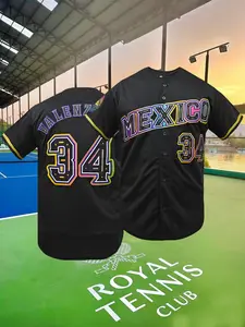 Men's "MEXICO" Stitched Baseball Jersey, Casual Breathable V Neck Short Sleeve Baseball Top for Training & Competition, Fashion Men's Sportswear for All Seasons, Baseball Shirt, Sports Tops