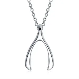 Simple Wishbone Pendant Necklace 14K Rose Gold Plated Sterling Silver Charm